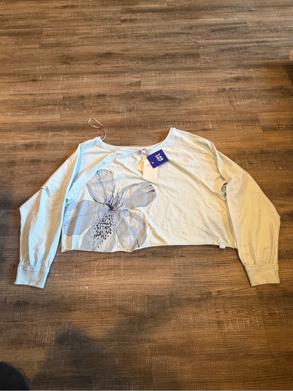 JoyLab Pale Blue Cropped Crewneck Sweater with Floral Print